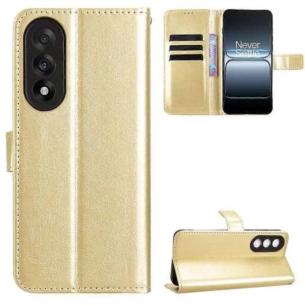 PU Leather Case with Crazy Horse Pattern Strap for OnePlus Nord 5 5G, Wallet Case (Gold)