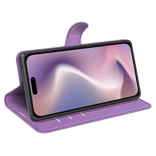 Compatible for iPhone 16 Pro Max Wallet Case Litchi Texture Phone Leather Case (Purple)