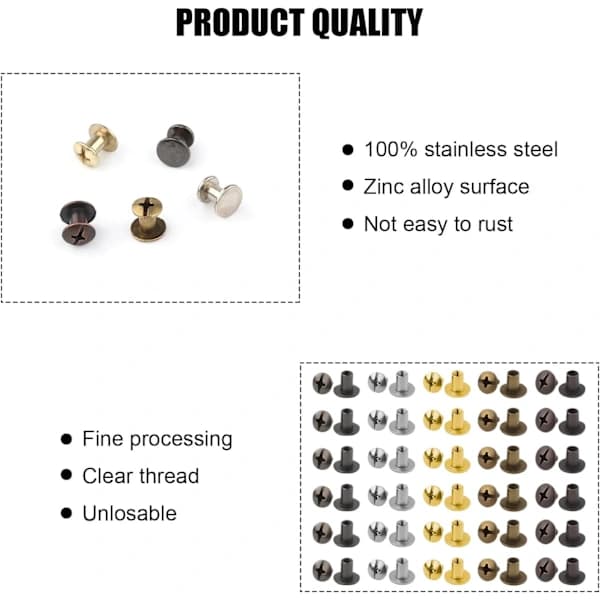 150 set Chicago Screws, 8mm Flat Head Screws Rivets Binding Screws Leather, Rivets Leather Screw Rivets with Storage Box for Crafts