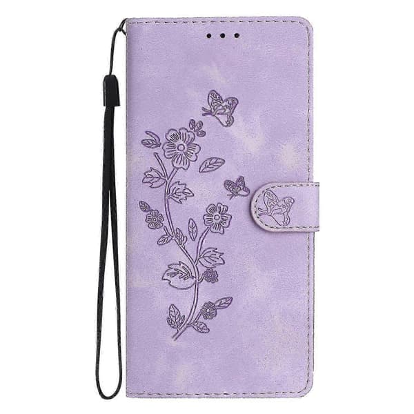 Blomstret læretui til Motorola Moto G9/G9 Play/E7 Plus (lilla)