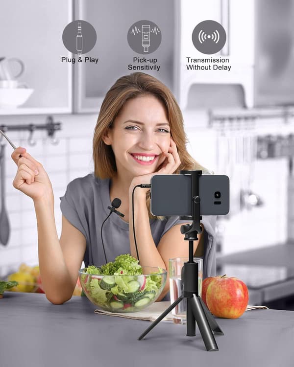 Professional Lavalier Lapel Microphone Omnidirectional Condenser Mic, Recording Microphone for Youtube, Interview, Video (3.5mm Jack)