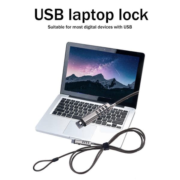 2X USB Passordlås Datalås Passordbeskyttelse Tyverisikring Universell Bærbar Datalås Silver & black