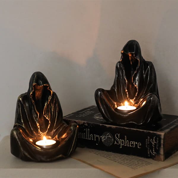 Candlestick - Black Ghost - Wizard - Death Gothic - Decorative Sculpture Statues Art Resin Decorations (B)