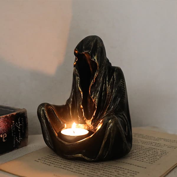 Candlestick - Black Ghost - Wizard - Death Gothic - Decorative Sculpture Statues Art Resin Decorations (B)