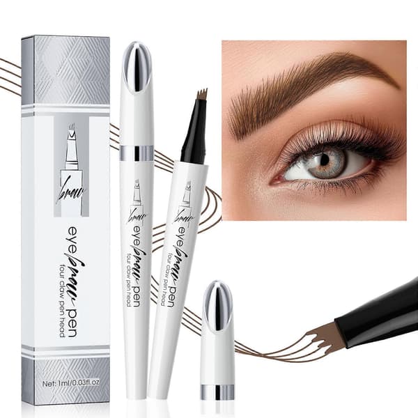 Eye-catching 4-Tip Eyebrow Pen 3D Natural Microblading Effect Waterproof and Long-lasting Eyebrow Enhancer Grey