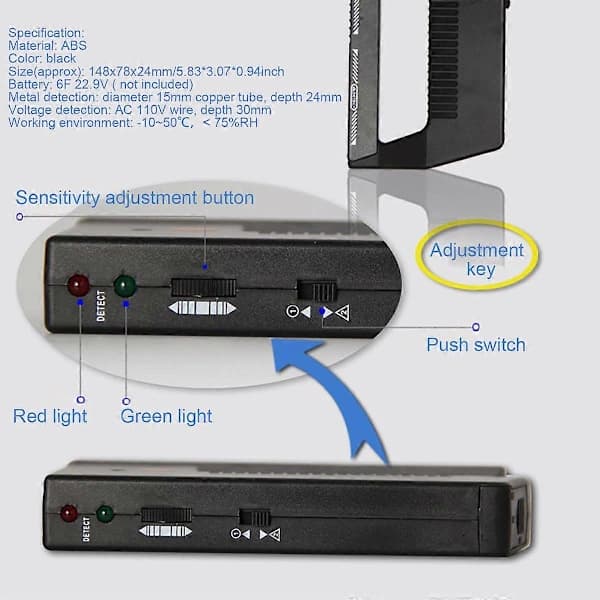 Wall Scanner, Wpp123 - Portable Tool - AC Metal Detector - Adjustable Power - Pipe Detector - Home Wall Locator - Pointer (Black)