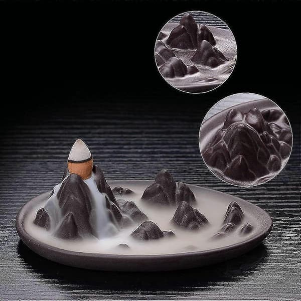 Black Ceramic Landscape Incense Burner with Backflow Design and 60 Cone Incense