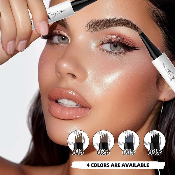 Eye-catching 4-Tip Eyebrow Pen 3D Natural Microblading Effect Waterproof and Long-lasting Eyebrow Enhancer Grey