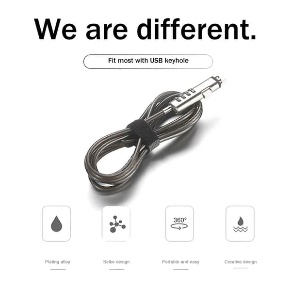 2X USB Passordlås Datalås Passordbeskyttelse Tyverisikring Universell Bærbar Datalås Silver & black