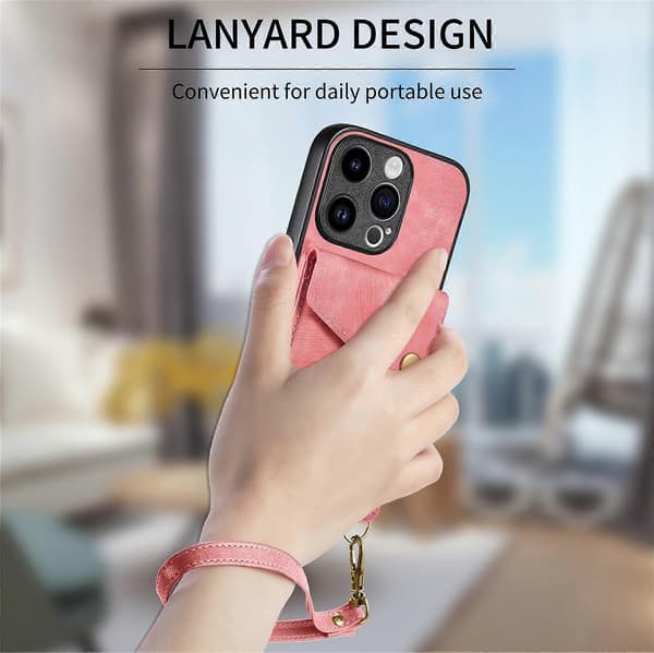 Kortholder Etui til iPhone 15-serien (Pink, iPhone 15 Pro Max)