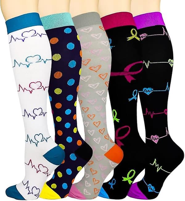 5 Pairs Compression Socks, Knee High, Support Socks Mixed colors_Cheap Gifts