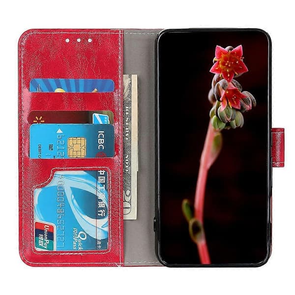 Leather Wallet Case with Crazy Horse Texture for OnePlus Nord 5 5G (Red)