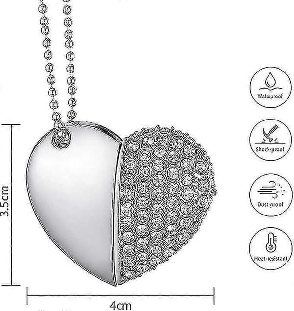 Heart-shaped Diamond USB Flash Drive (silver 32GB), Advanced Heart Diamond High-Speed USB 3.0 Flash Data Storage Device Memory Stick -ZZ