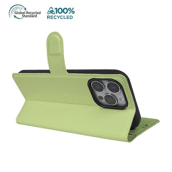 Stand Case for iPhone 15 Pro, Bio-based Eco-friendly RPET RPVB Slim Phone Case with Wallet (Light Green)