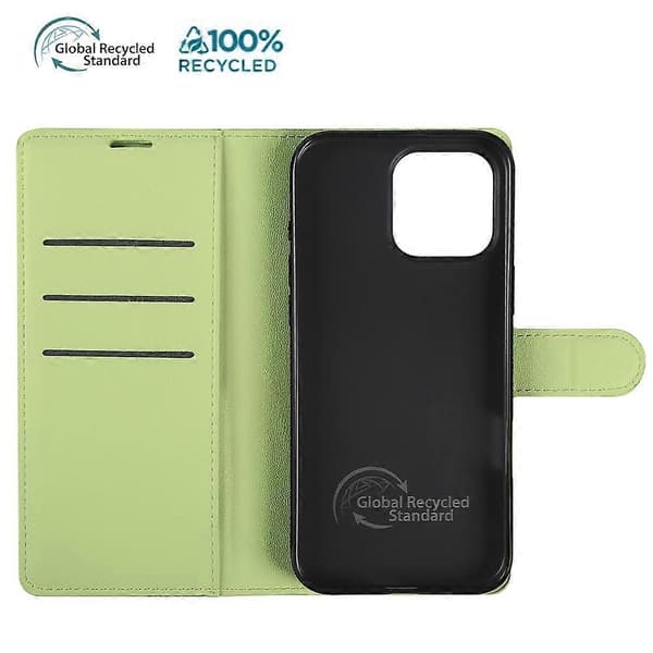 Stand Case for iPhone 15 Pro, Bio-based Eco-friendly RPET RPVB Slim Phone Case with Wallet (Light Green)