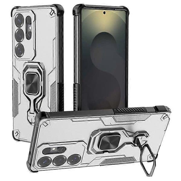 Case for Samsung Galaxy S25 Ultra Rotatable Ring Stand PC + TPU Shockproof Phone Case (Titanium Grey)
