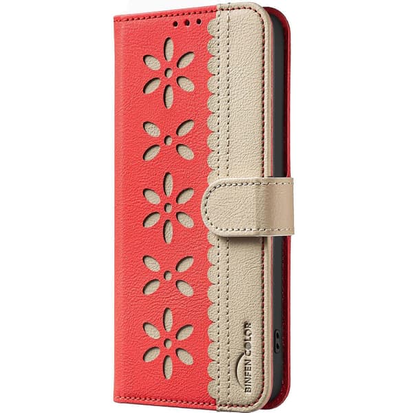 Leather Case with Floral Pattern for Motorola Edge 50 Pro 5G, Wallet Stand (Red)