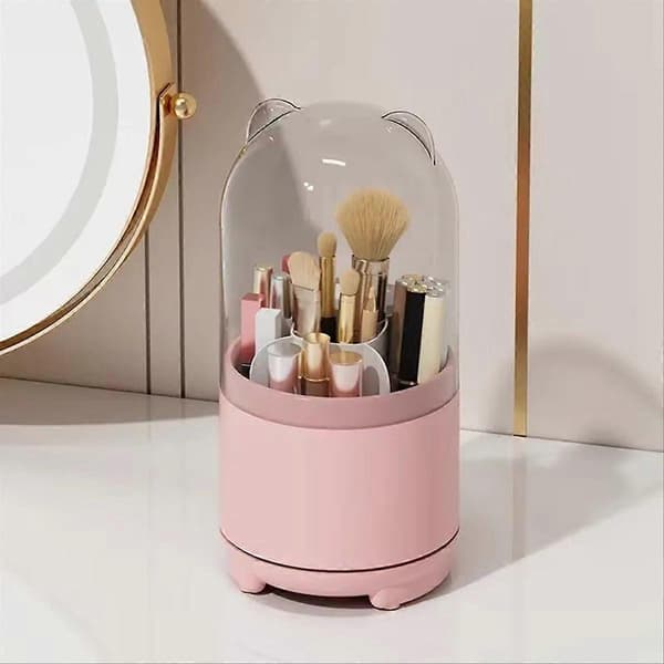 360-degree Rotating Makeup Brush Holder with Dustproof Lid, White