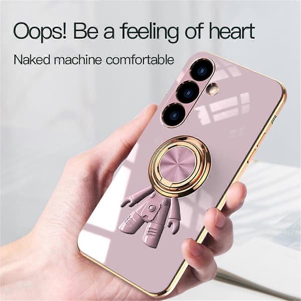 Case for Samsung Galaxy S25 with Astronaut Ring Kickstand 6D Electroplating TPU Phone Case (White)