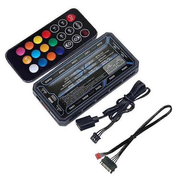 6-bens ARGB-controller computerkabinetventilator RGB-hub med 6-bens interface og 10+2 trådløs fjernbetjening lyser op Black Glowing version