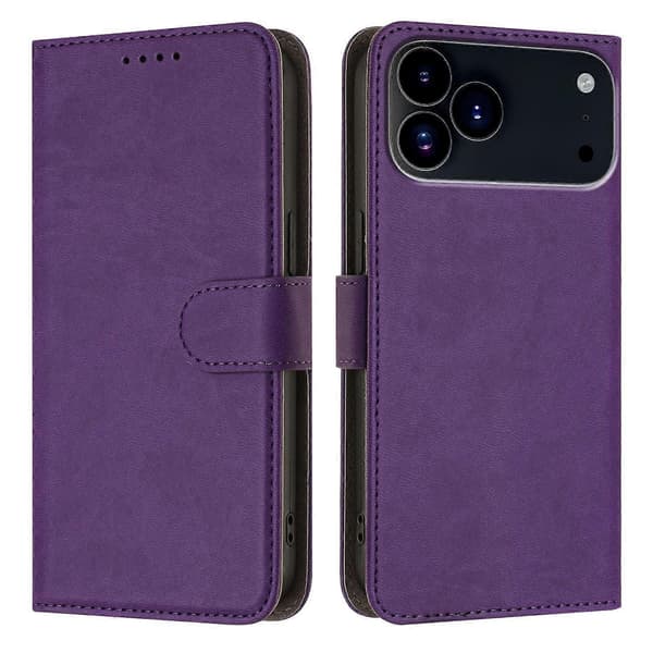 Leather Case for iPhone 17 Pro, Solid Color Phone Cover with Wallet - Dark Purple (Dark Purple)