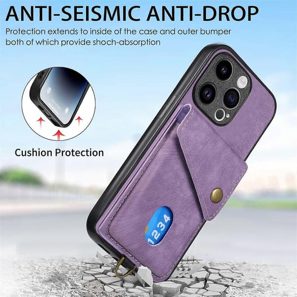 Kortholderdeksel for iPhone 15-serien (Lilla, iPhone 15 Pro Max)
