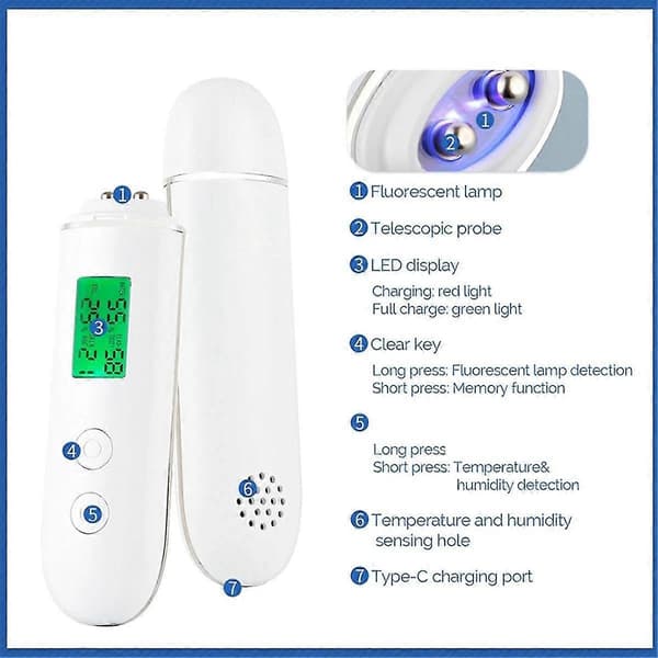 Hudfugtighedstester Smart Vand- og Olietester LCD-display Ansigtsfugtighedsmåler Fluorescerende Middeldetektor
