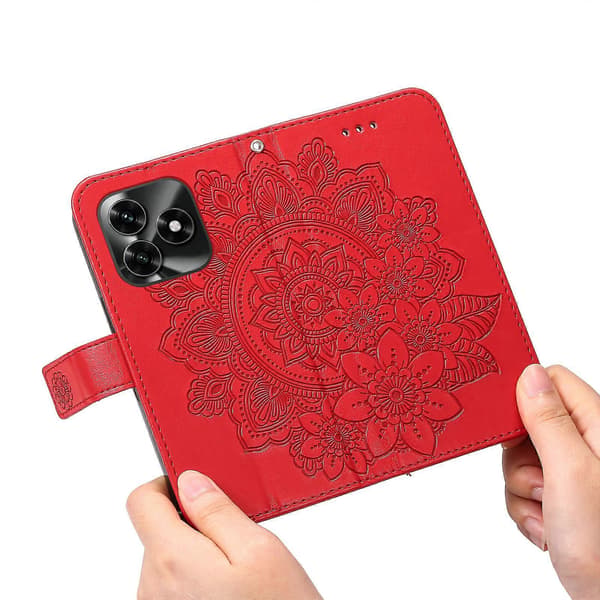 Compatible for Honor X5c Plus Case Flower Pattern PU Leather Wallet Stand Phone Cover (Red)