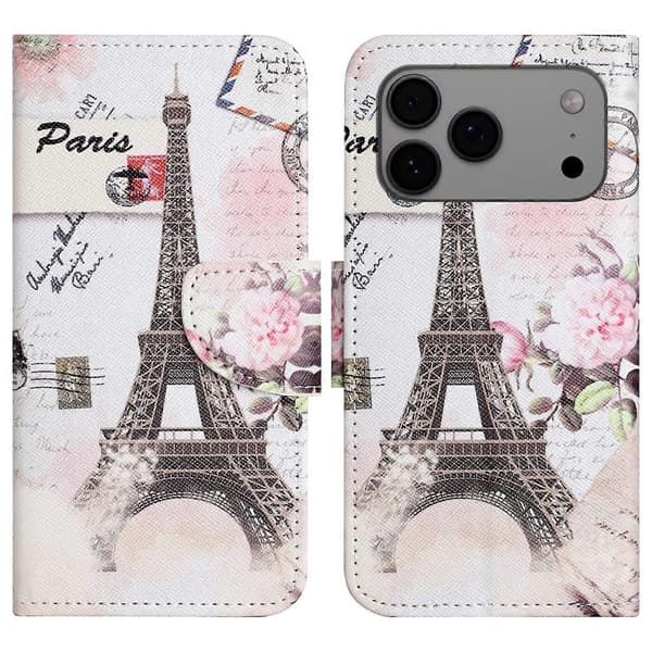 For iPhone 17 Pro Case Pattern Print Cross Texture Leather Phone Cover - Tower (Tower)