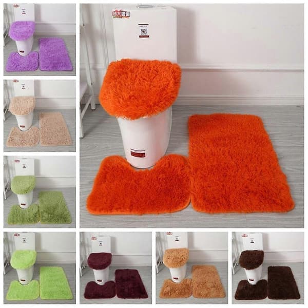 3 st/set Fluffiga Toalettsitsöverdrag Mattor Enfärgade Duschmattor Set Duschrum