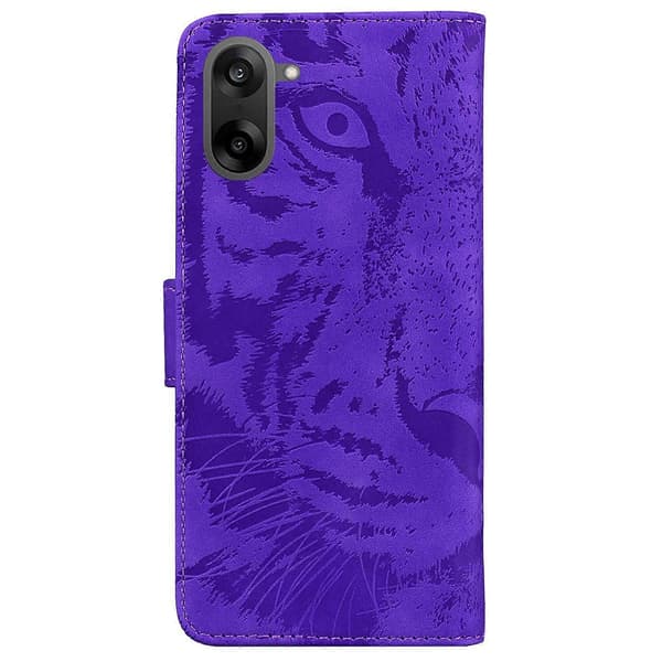 Tiger Embossing Pattern Flip Leather Phone Case (Purple, For OnePlus Ace 5 Racing / Nord CE5)