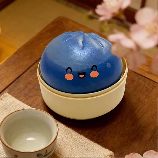 Kæmpe Glitter Dumpling Squishy, Squishy Dumpling Fidget Legetøj, Bao Bolle Squishy Klemmelegetøj med Damper til Stresslindring Blue