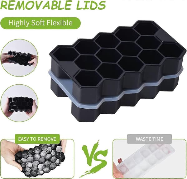 2-pack silikonisform, 14-block isbitsform med lock, BPA-fri isbitsform, hexagonala miniisbitar, stapelbar isbitsform för cocktails W