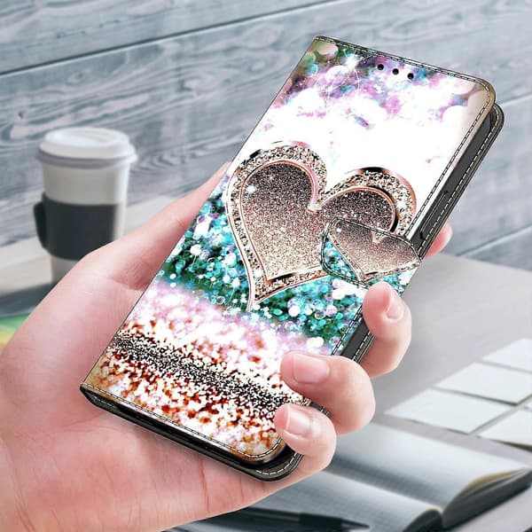 PU Leather Wallet Case with 3D Pattern and Stand for Sony Xperia 1 V (Pink Diamond Heart)