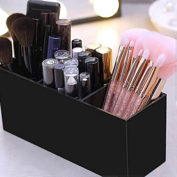Makeupbørsteholder Organizer - Akryl, 3 rum - Makeupbørsteholder