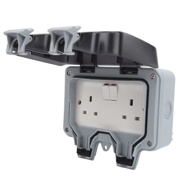 British Standard 220V Outdoor Waterproof Socket Box, Wall Mounted Rainproof Power Outlet Control Unit