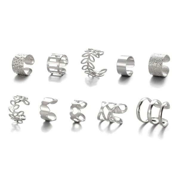 Falsk Helix Piercing 10-pak Ørering Øreklemme uden Hul Sølv