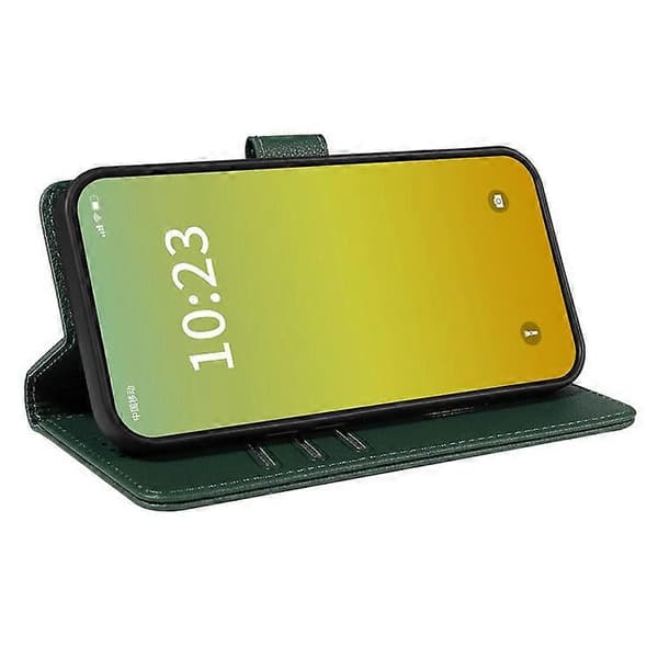 Compatible Leather Case for iPhone 15, Litchi Texture, RFID Wallet Stand, Phone Cover (Green)