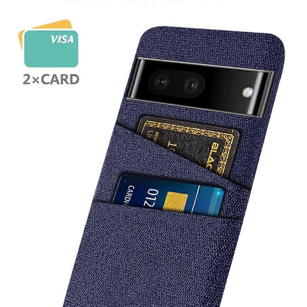 Shockproof Phone Case For Google Pixel 6a 5G, Dual Card Slots Non-slip PU Leather Coated PC Protective Case (Blue)