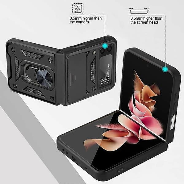 Phone Case Back Cover Shockproof Good Hardness with Ring Holder Foldable Phone Protector Compatible Samsung Galaxy Z Flip3 5G (Black)