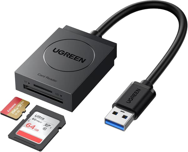 SD Card Reader USB 3.0 Dual Slot Flash Memory Card Reader for Mac Windows Linux Chrome Reads 2 Cards Simultaneously