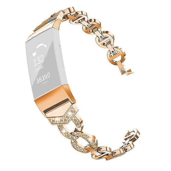 Rhinestone-dekoreret erstatningsrem i aluminiumslegering til Fitbit Charge 6 5 Smartwatch - Pink g
