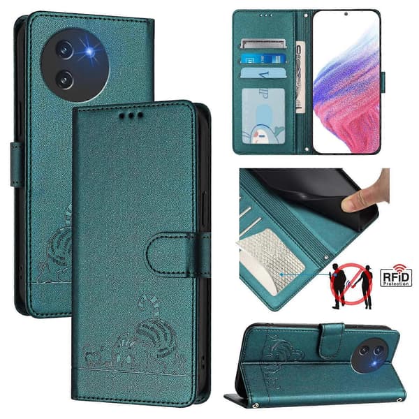 Kat Mus Præget Mønster RFID Læder Telefoncover med Snor (Til Doogee Note 59 5G / Note 59 Pro)