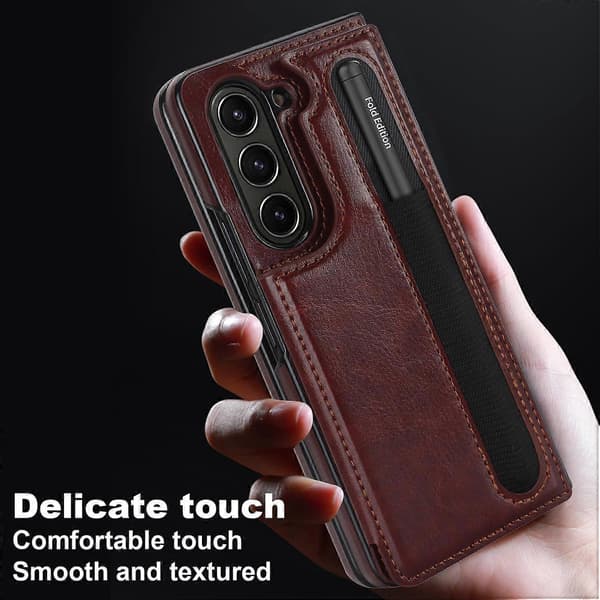 Full Coverage Sammenleggbart Dobbeltspenne PU-telefondeksel med Pennholder for Samsung Galaxy Z Fold7