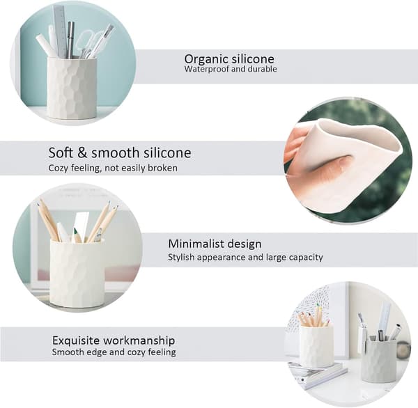Nordic Style Silicone Pen Holder, Waterproof, Simple and Modern Desktop Storage Box (Beige)