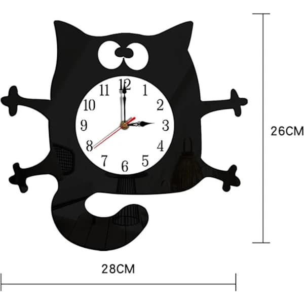 Cat Shaped Wall Clock Silent Battery Operated Art Clock for Bedroom Kitchen Decor
