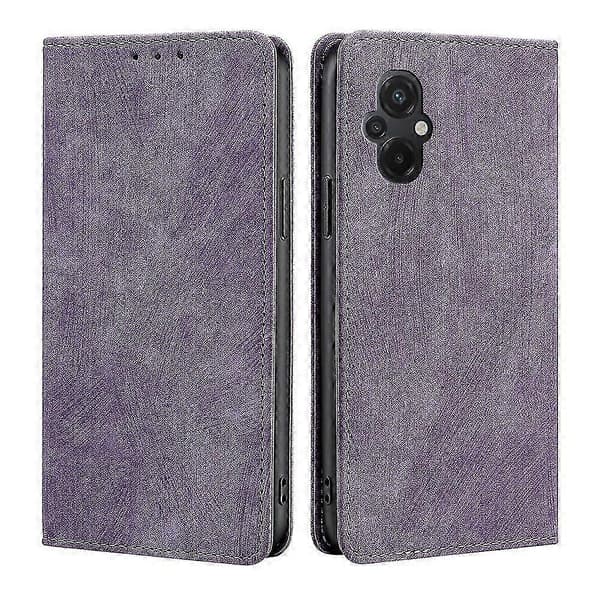 Poco M5 4G RFID Blocking Anti-theft Magnetic Leather Case with Premium Brush Design (Purple)