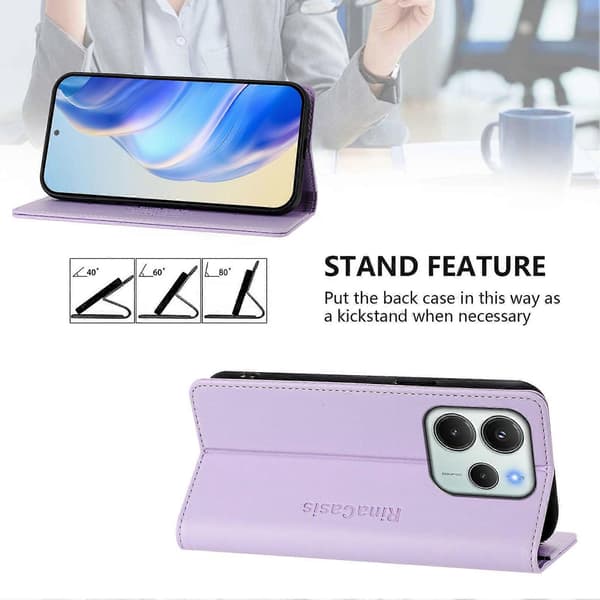 Leather Wallet Stand Case for Xiaomi Redmi Note 14 4G (164.84mm) (Light Purple)