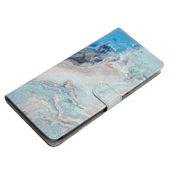 Galaxy A17 Wallet Case PU Leather Pattern Stand Cover with Strap for Fro (Blue, Blue Marble)