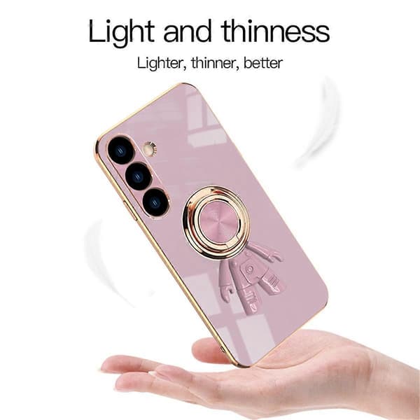 Case for Samsung Galaxy S25 with Astronaut Ring Kickstand 6D Electroplating TPU Phone Case (White)